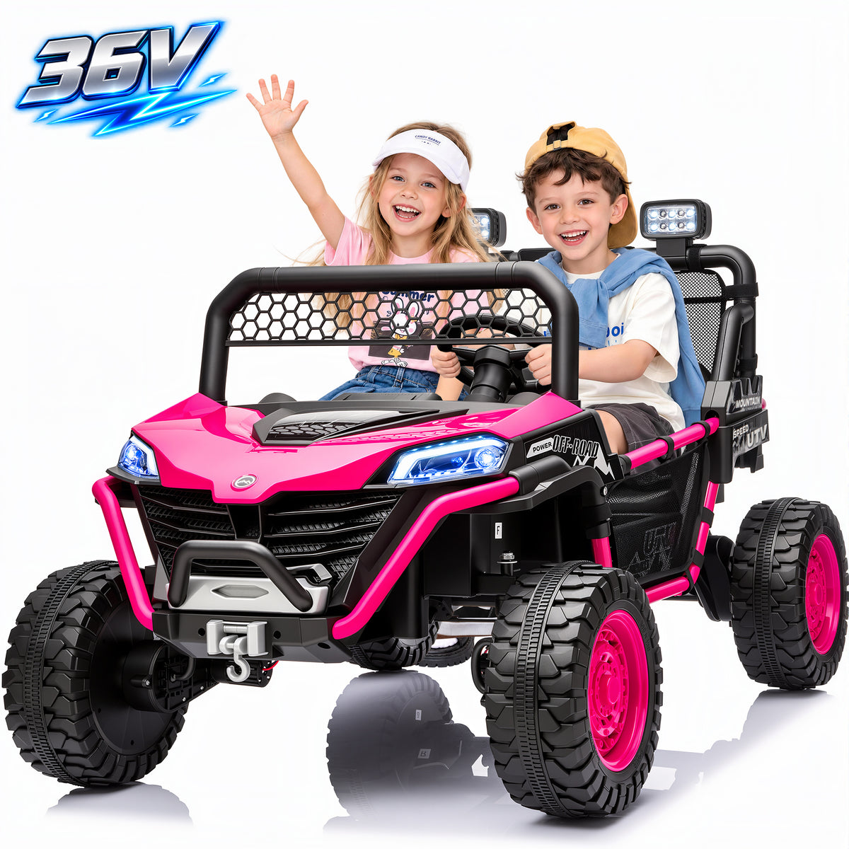 Joyracer 36V 2 Seater Kids Ride On Toys UTV, Electric Car w/ EVA Tires, 3 Speeds up to 8 MPH, Bluetooth Music, Ages 5–10, 1218