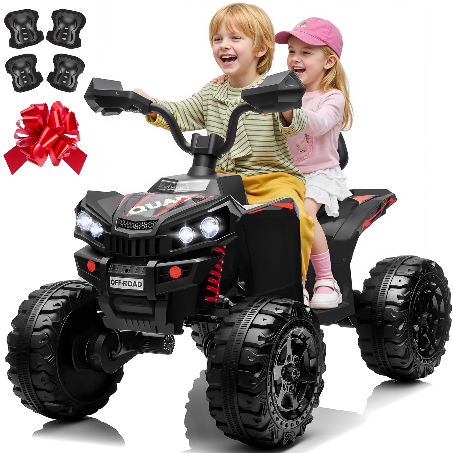 24V Kids Ride On ATV for Ages 3-8, 4WD Electric Quad with 4 Motors, Bluetooth Music, LED Lights, Spring Suspension, 3-5 km/h, 110 lbs Capacity, Battery Powered Toy for Boys Girls-2602