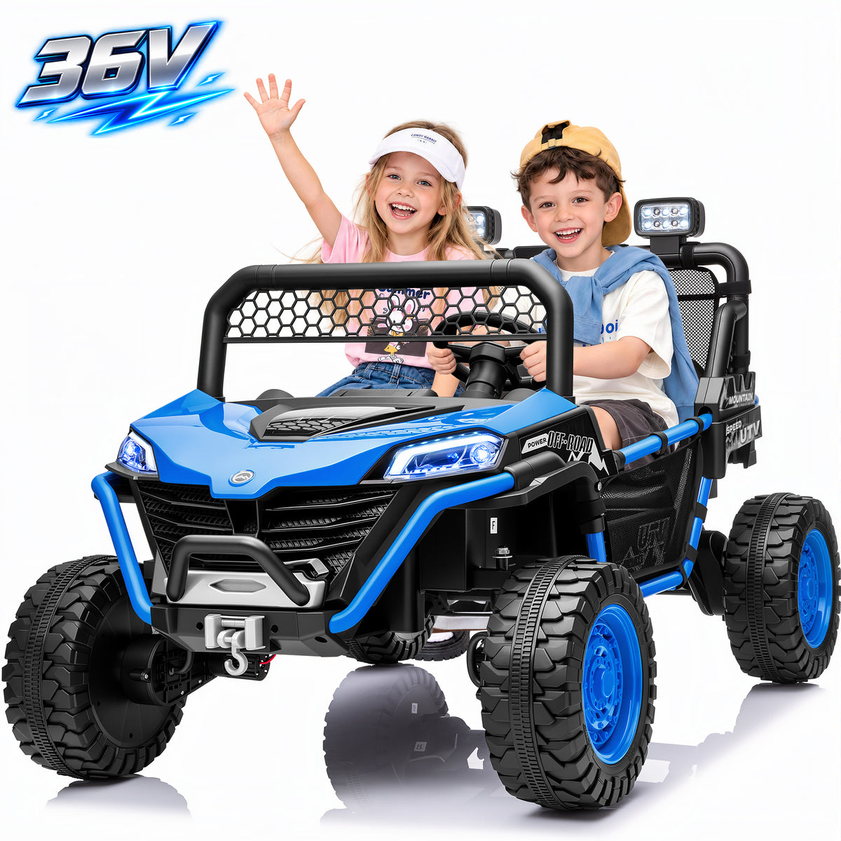 Joyracer 36V 2 Seater Kids Ride On Toys UTV, Electric Car w/ EVA Tires, 3 Speeds up to 8 MPH, Bluetooth Music, Ages 5–10, 1218