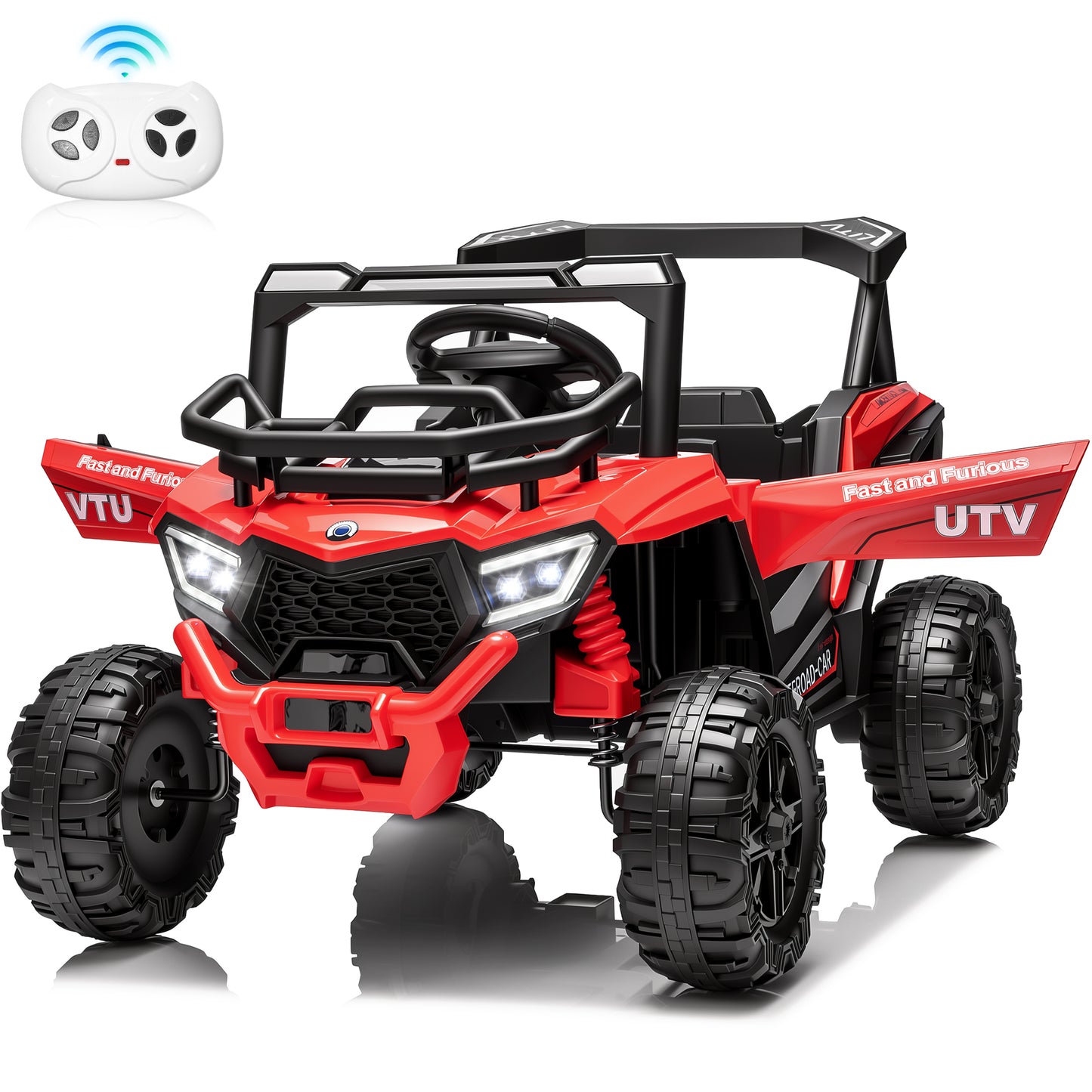 Joyracer 12V Kids UTV with Remote Control, Electric Powered Ride Ons with 3 Speed Modes, Spring Suspension, Bluetooth Music, Led Lights, 5199
