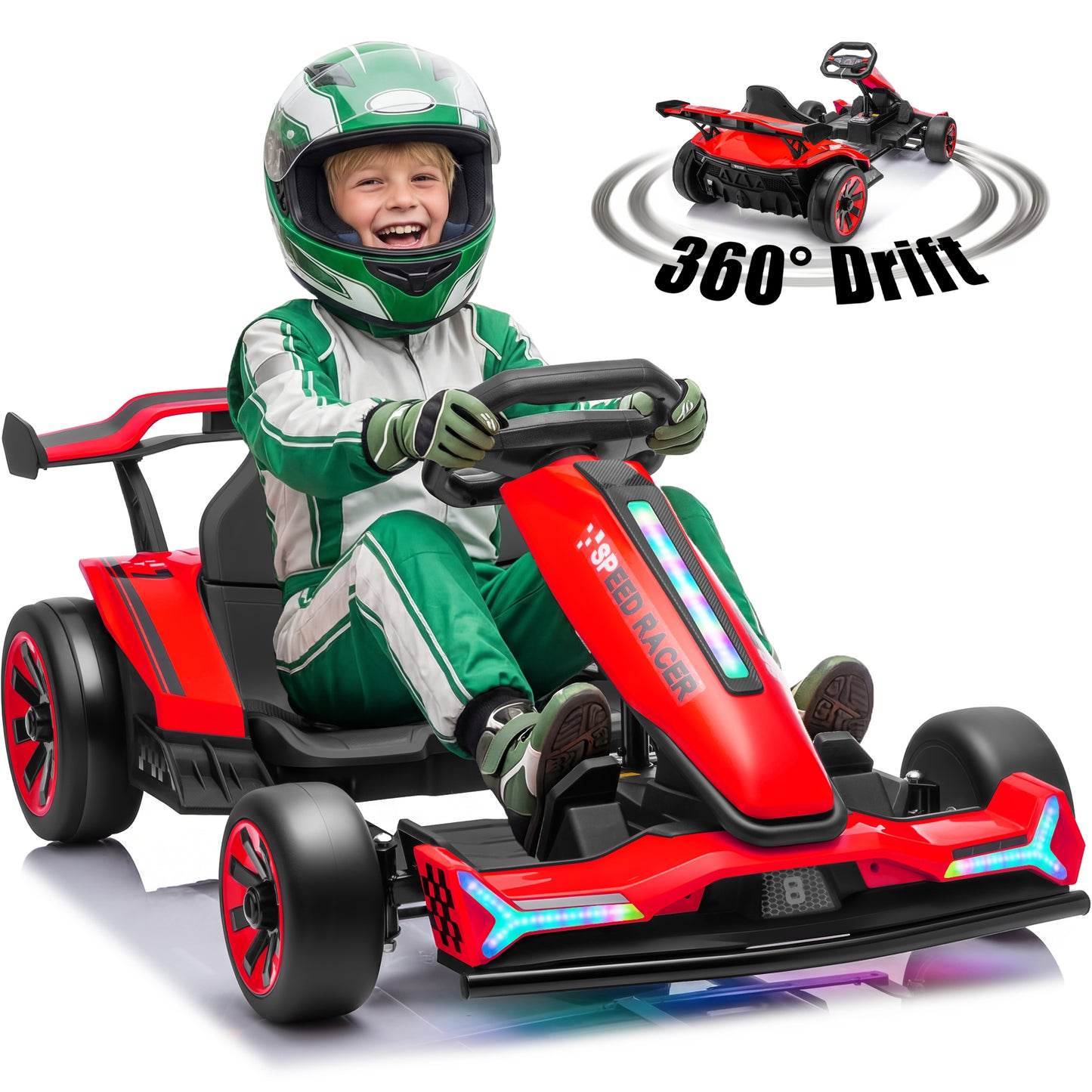 Joyracer 24V 10Ah Electric Go Kart Kids 6-12, Dual 400W Motors 360° Drift Car, Adjustable Length, Bluetooth LED, 2601