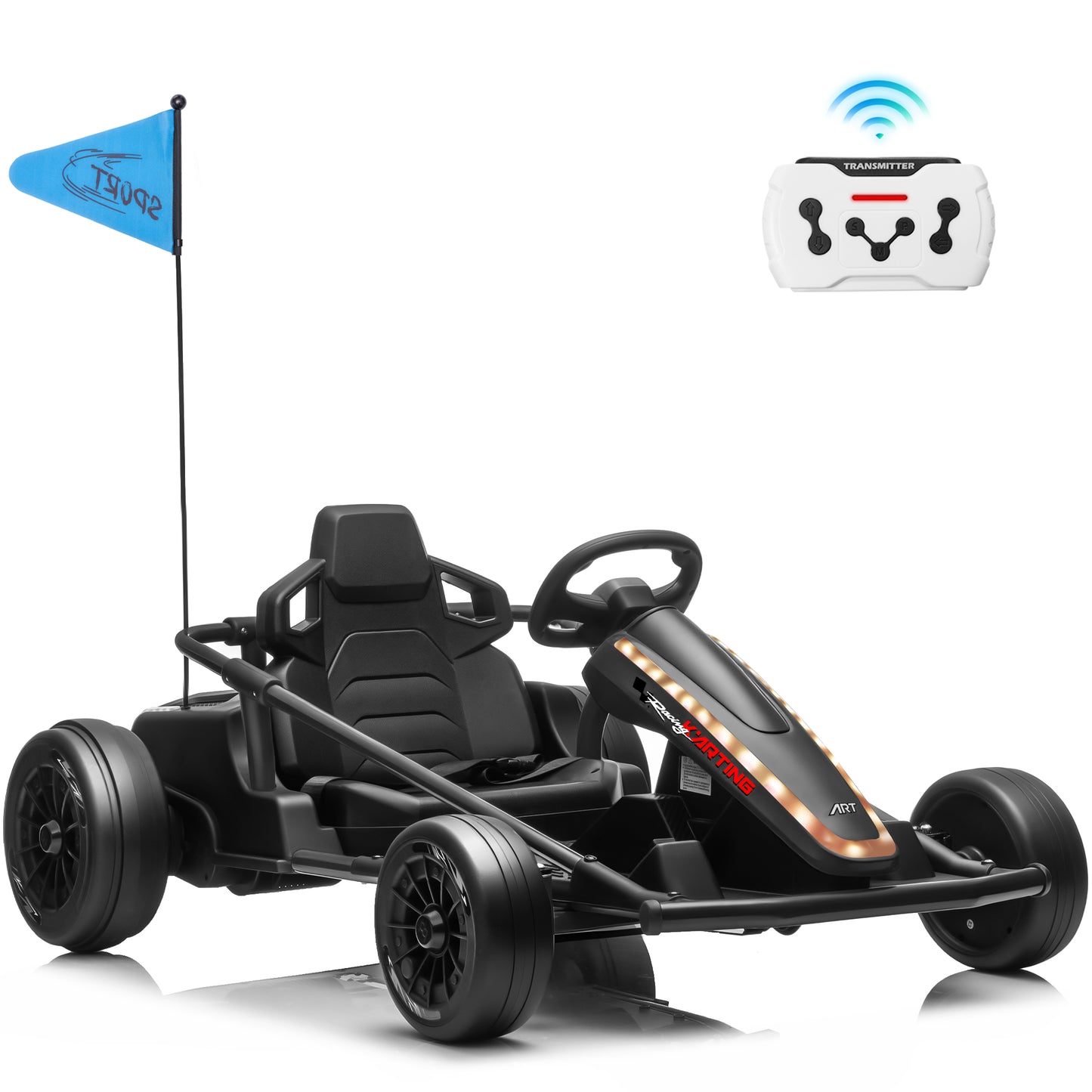 Joyracer 24V 14Ah Ride on Toys, Kids Electric Drift Go Kart with 2 x 200W Motors, Remote Control, Power Car Wheels 3 Speeds Up to 10 MPH, Music, Bluetooth, Lights, Metal Frame, Ages 6+