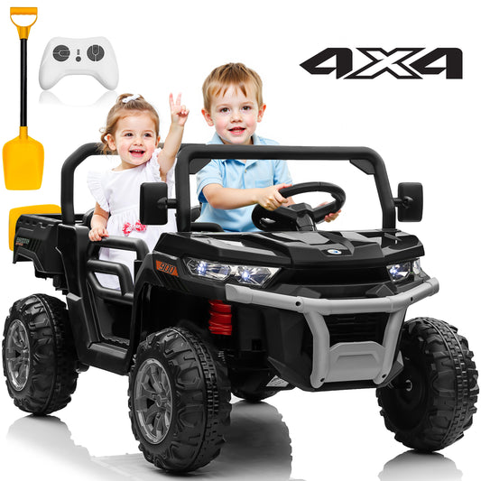 Joyracer 24 Volt Ride on Toys, 4WD Ride on Dump Truck for Kids, 2 Seater Ride on Car with Remote, Electric Power Car Wheels Toys with Trailer & Shovel, MP3/Bluetooth Music,-0901