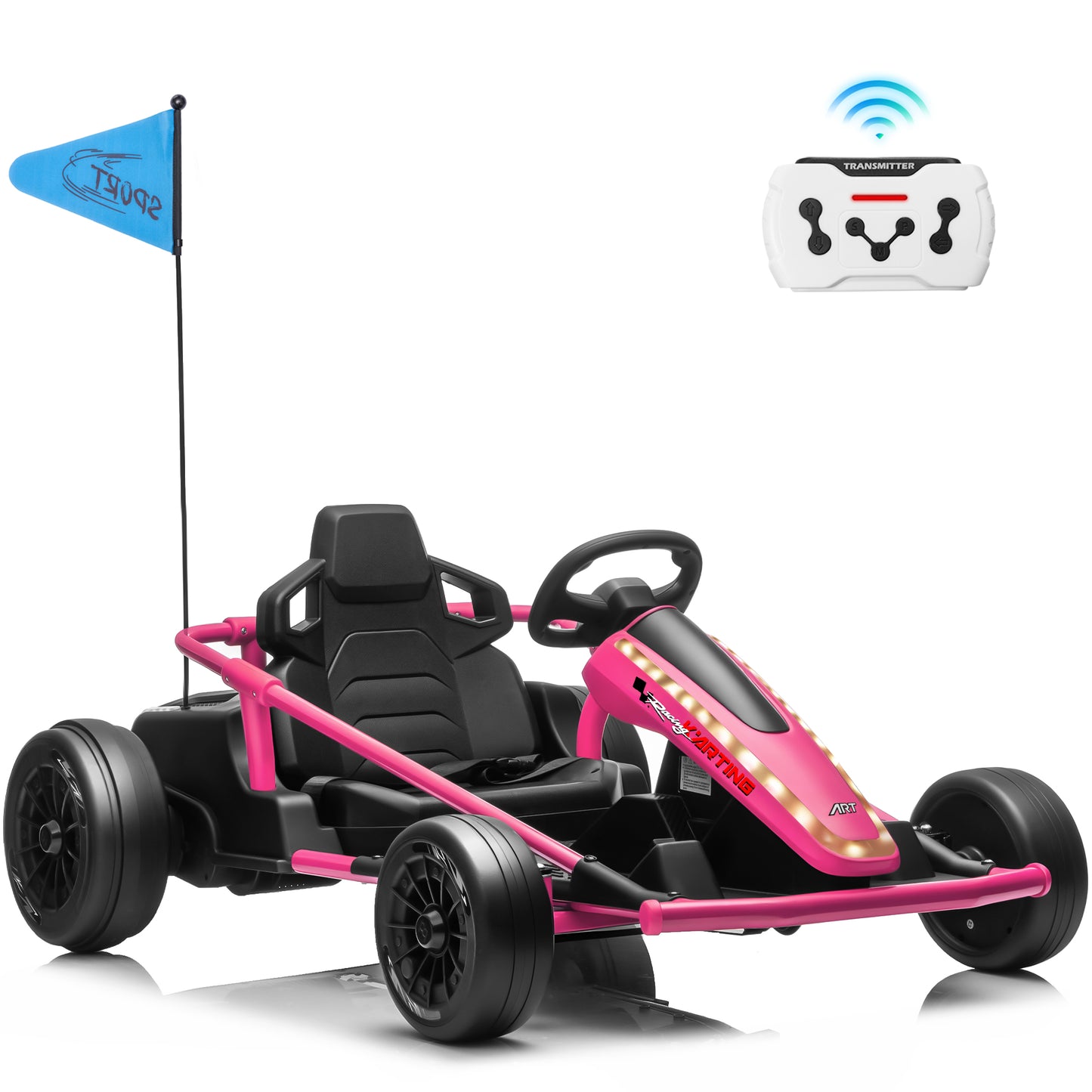 Joyracer 24V 14Ah Ride on Toys, Kids Electric Drift Go Kart with 2 x 200W Motors, Remote Control, Power Car Wheels 3 Speeds Up to 10 MPH, Music, Bluetooth, Lights, Metal Frame, Ages 6+