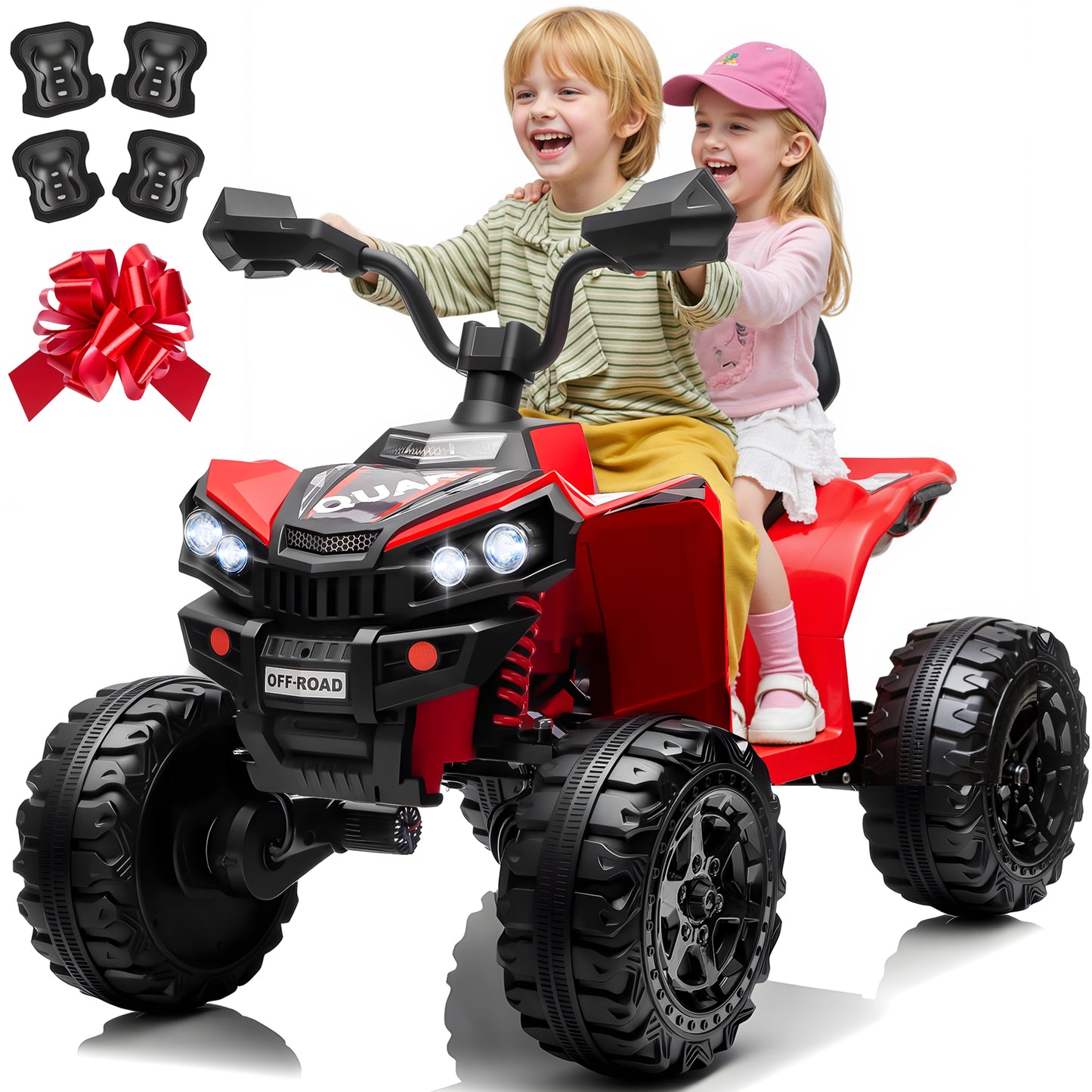 24V Kids Ride On ATV for Ages 3-8, 4WD Electric Quad with 4 Motors, Bluetooth Music, LED Lights, Spring Suspension, 3-5 km/h, 110 lbs Capacity, Battery Powered Toy for Boys Girls-2602