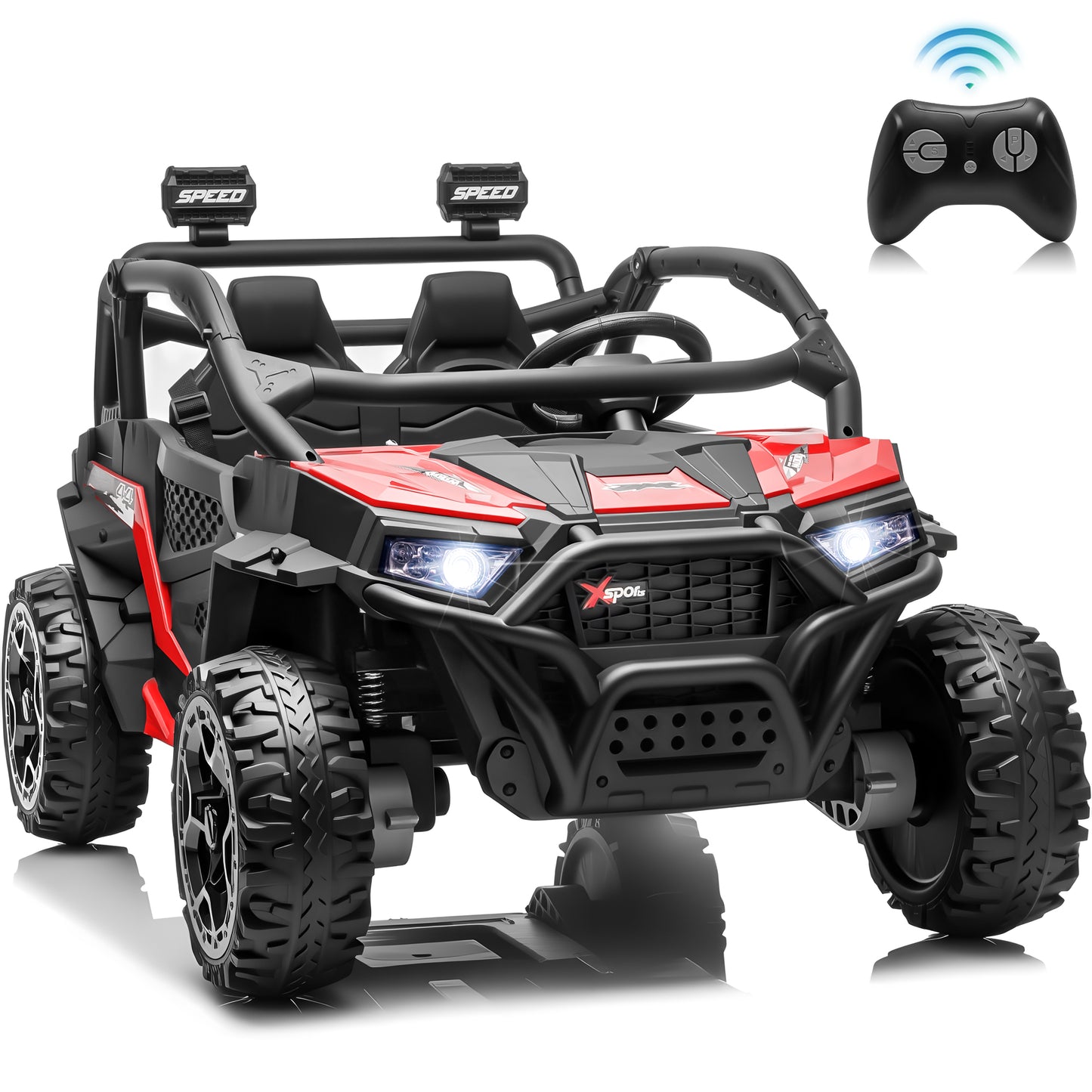 Joyracer 24 Volt Ride on Toys , 4WD 2-Seater Power Car Wheels, Electric Car for Kids with Remote Control, Music & Bluetooth, LED Lights, Rear Storage Box