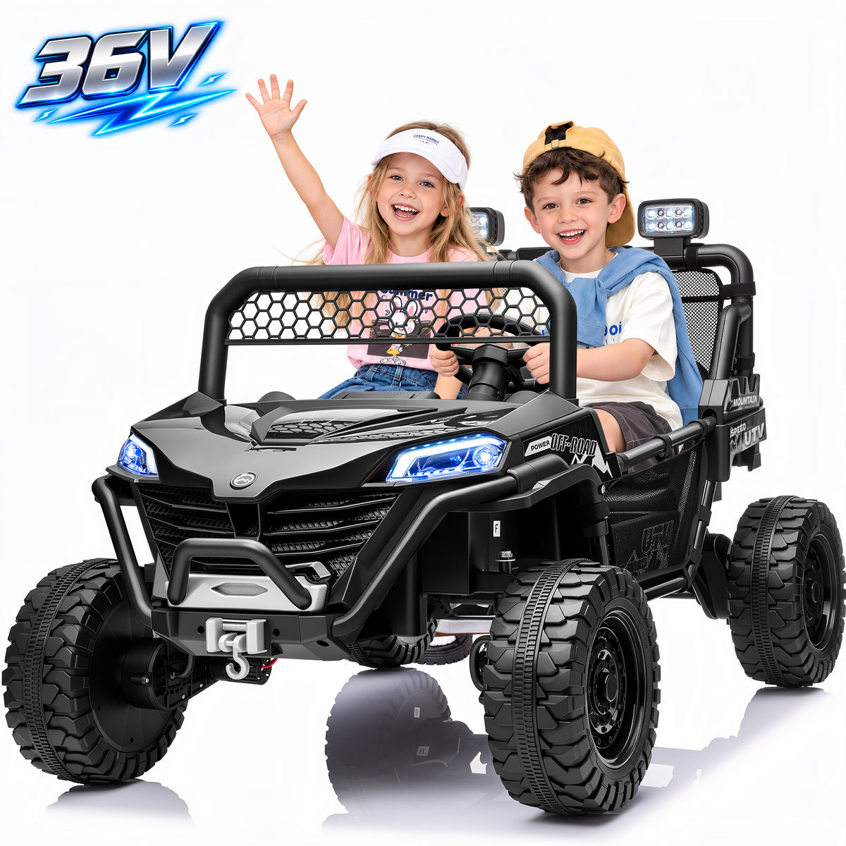 Joyracer 36V 2 Seater Kids Ride On Toys UTV, Electric Car w/ EVA Tires, 3 Speeds up to 8 MPH, Bluetooth Music, Ages 5–10, 1218
