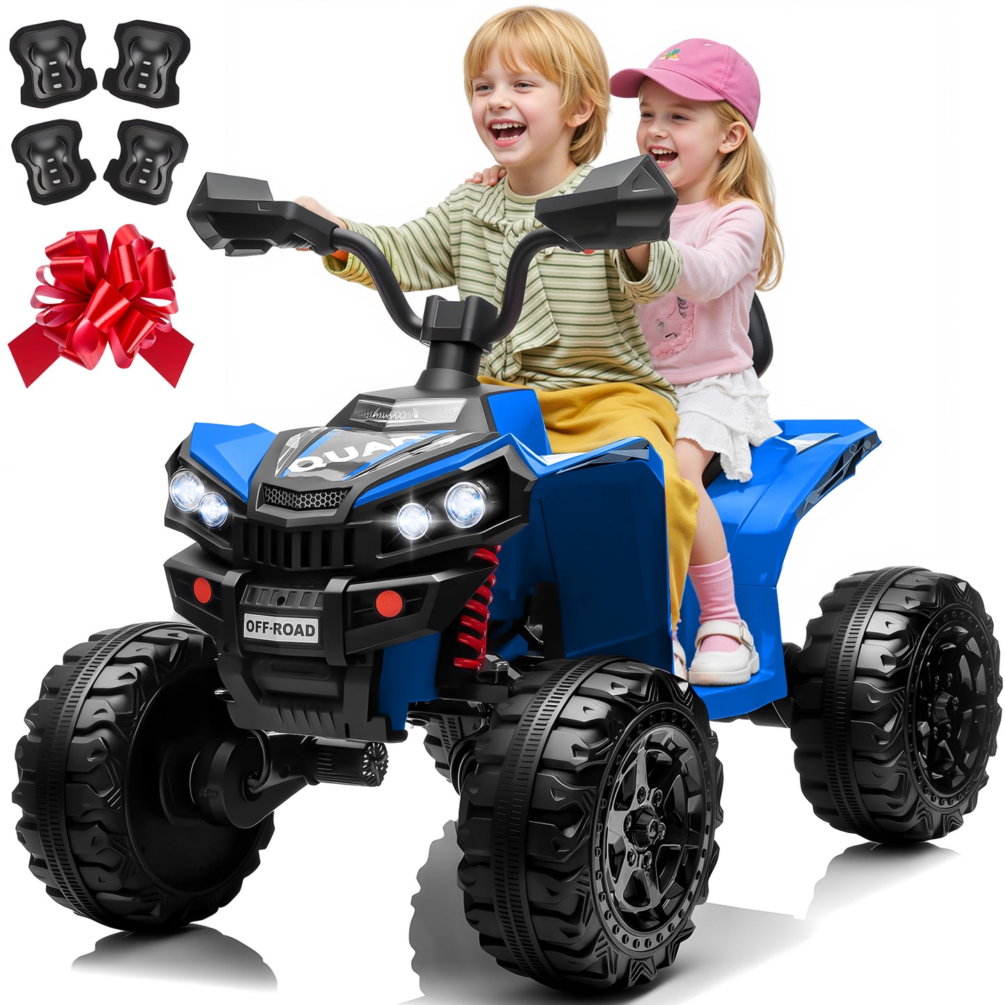 24V Kids Ride On ATV for Ages 3-8, 4WD Electric Quad with 4 Motors, Bluetooth Music, LED Lights, Spring Suspension, 3-5 km/h, 110 lbs Capacity, Battery Powered Toy for Boys Girls-2602