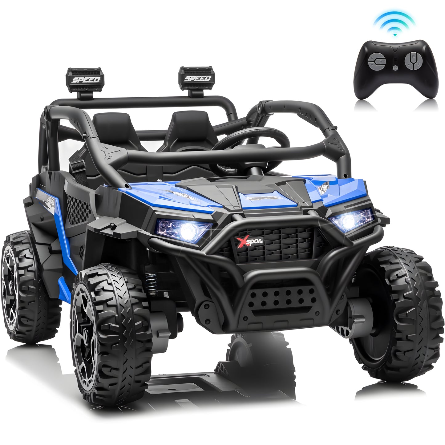 Joyracer 24 Volt Ride on Toys , 4WD 2-Seater Power Car Wheels, Electric Car for Kids with Remote Control, Music & Bluetooth, LED Lights, Rear Storage Box