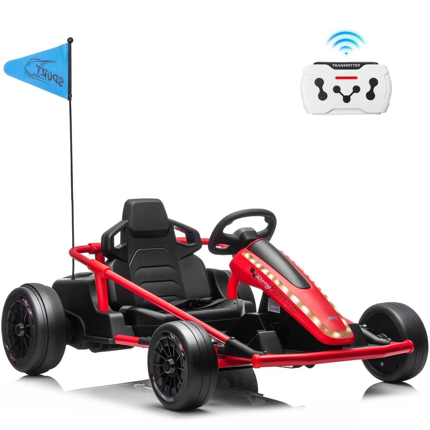 Joyracer 24V 14Ah Ride on Toys, Kids Electric Drift Go Kart with 2 x 200W Motors, Remote Control, Power Car Wheels 3 Speeds Up to 10 MPH, Music, Bluetooth, Lights, Metal Frame, Ages 6+