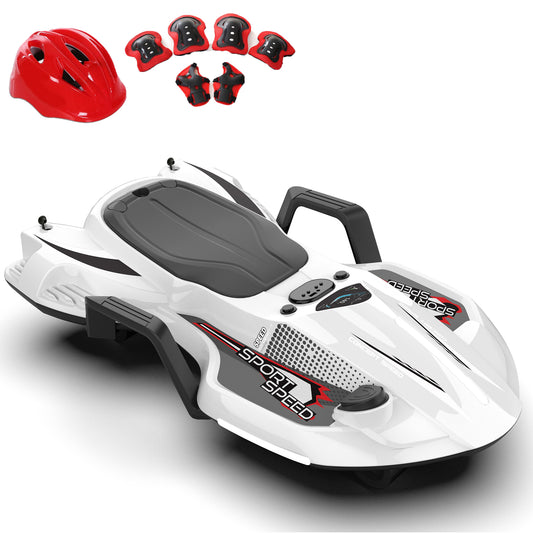 24V Ride on Toys with 200W Hub Motor Up to 7MPH, Battery Powerd Ride on Drift Car, Color Tail Spray, Accelerator Pedal, PU Tires, Gravity Steering, Bluetooth Music for Big Kids Ages 6+, White