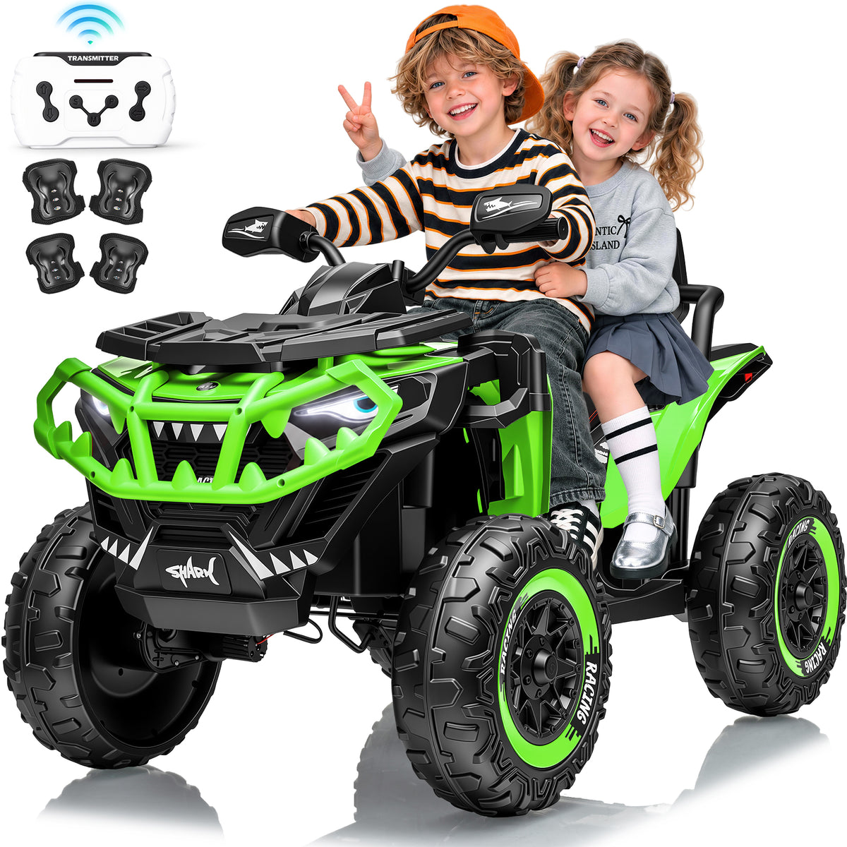 Joyracer XXL 4WD ATV for Kids, EVA Tires 24 Volt Ride on Toys, Power Car Wheels with 2 Seater, Remote, Knee Pad, Bluetooth