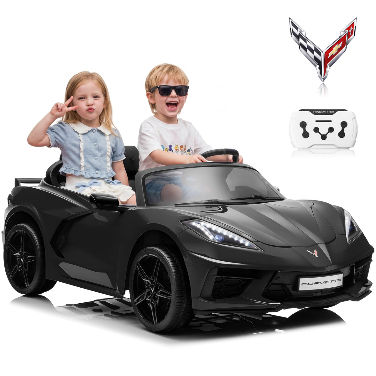 Joyracer Licensed Corvette 24 Volt Ride on Toys, 4WD/2WD Switchable Ride on Car, XL Electric Car for Kids with Remote, Bluetooth, LED Lights, Seat Belt & Lockable Doors, 3-8