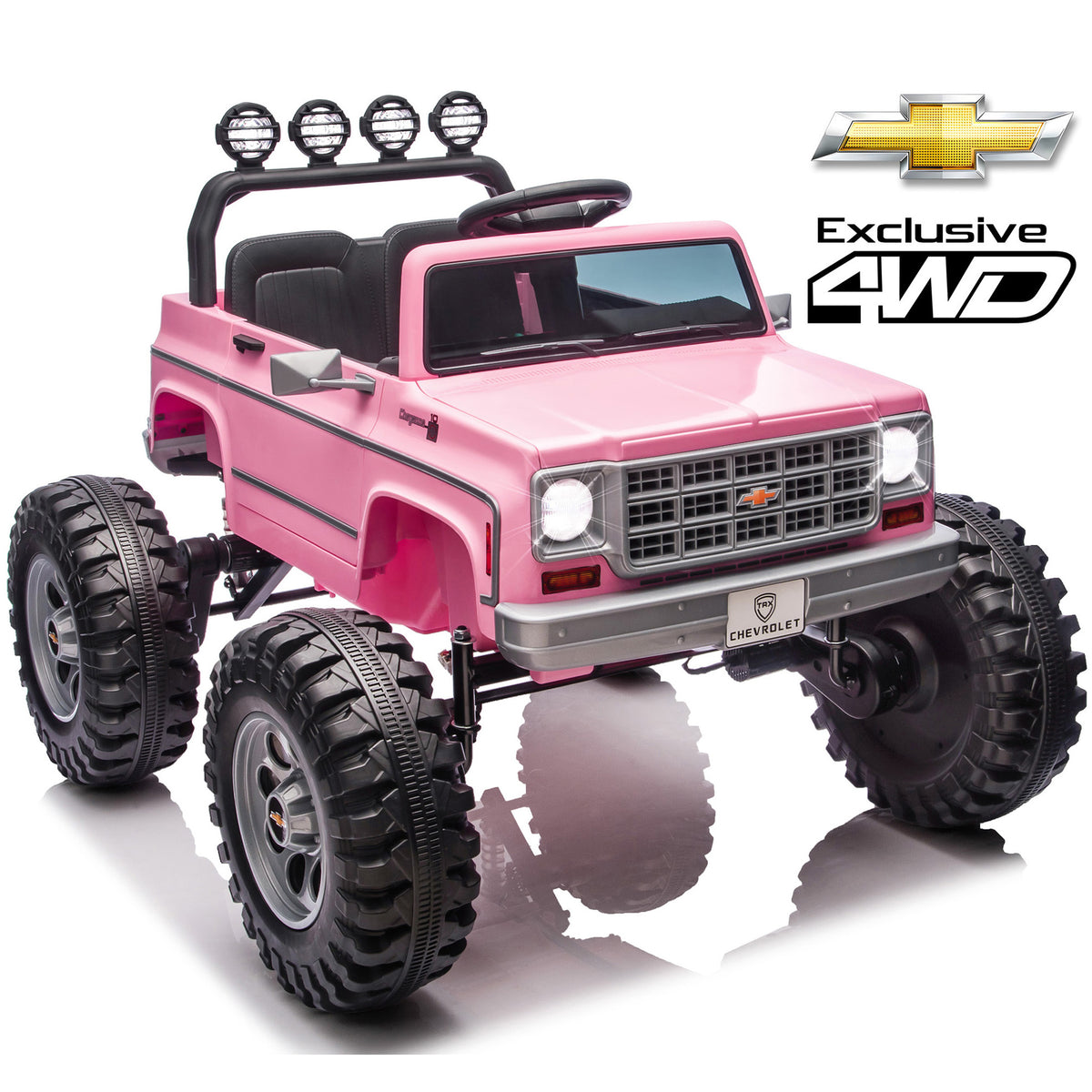 Joyracer 24 Volt Ride on Toys, Electric Truck for Kids with Remote, Chevrolet Cheyenne Power Car Wheels with Bluetooth Music, USB, LED Lights, Pink