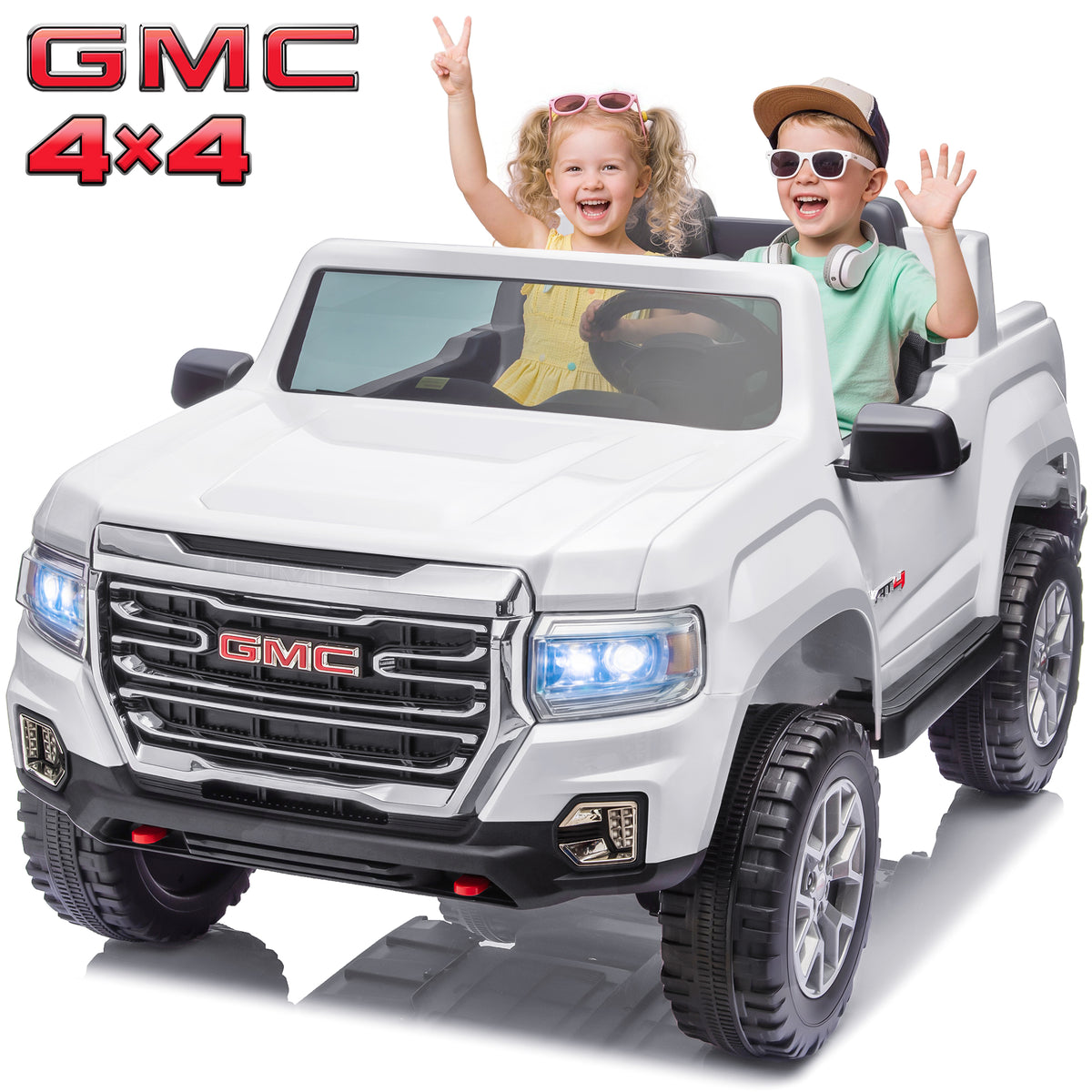 Joyracer 2 Seater 24 Volt Ride on Toys, Licensed GMC 4WD/2WD Switchable Ride on Car for Big Kids with Remote, Bluetooth, Fold Down Tailgate, Rear Storage