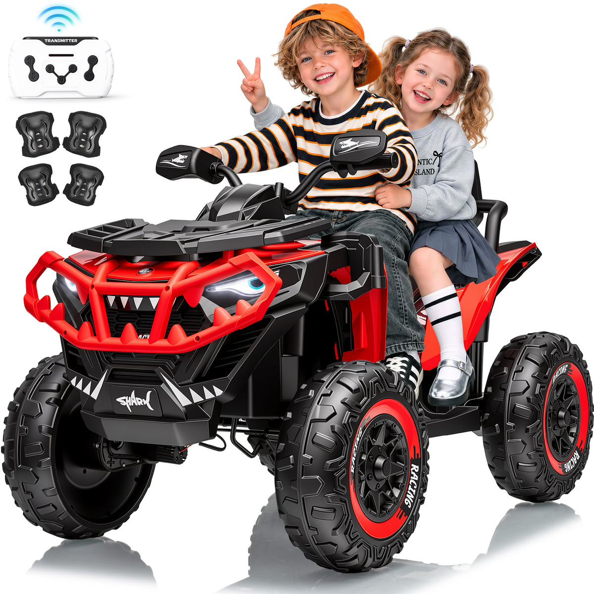 Joyracer XXL 4WD ATV for Kids, EVA Tires 24 Volt Ride on Toys, Power Car Wheels with 2 Seater, Remote, Knee Pad, Bluetooth