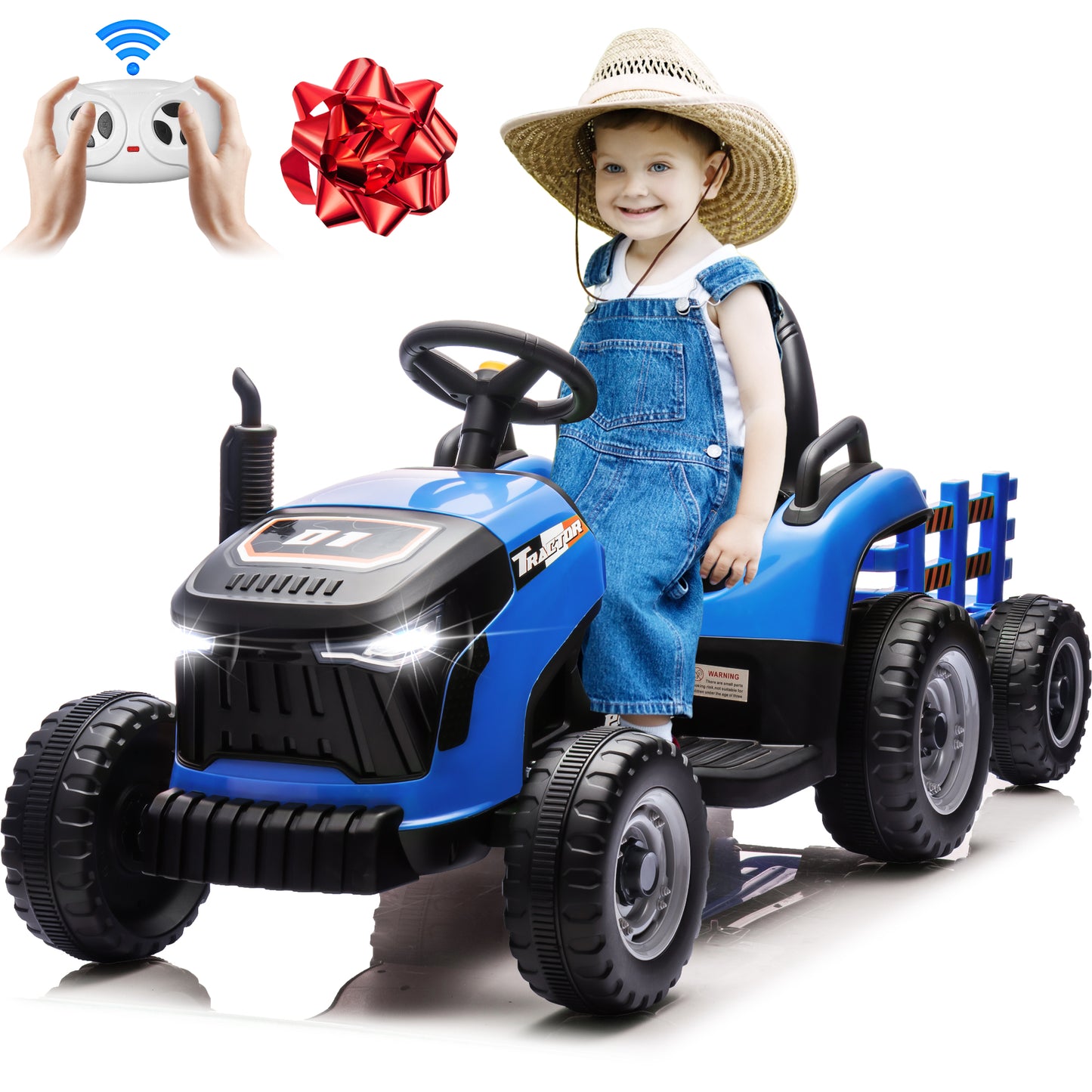 Joyracer 24 Volt Remote Control Ride-On Toys, Battery-Powered Electric Tractor Car for Toddlers, Motorized Vehicle with Dump Trailer, Music