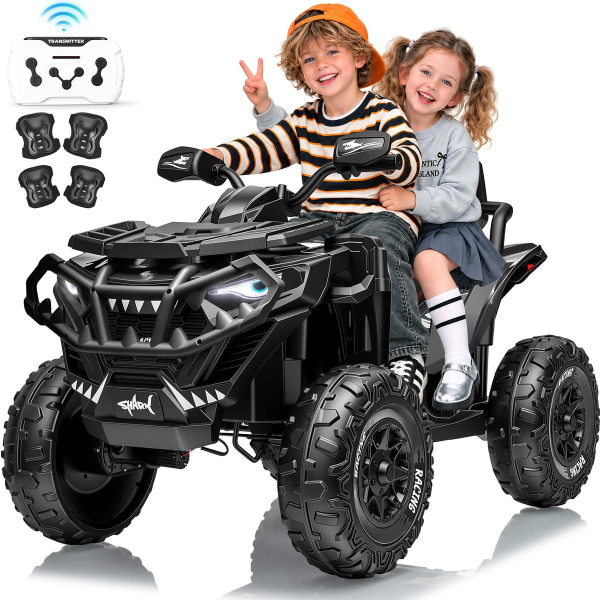 Joyracer XXL 4WD ATV for Kids, EVA Tires 24 Volt Ride on Toys, Power Car Wheels with 2 Seater, Remote, Knee Pad, Bluetooth