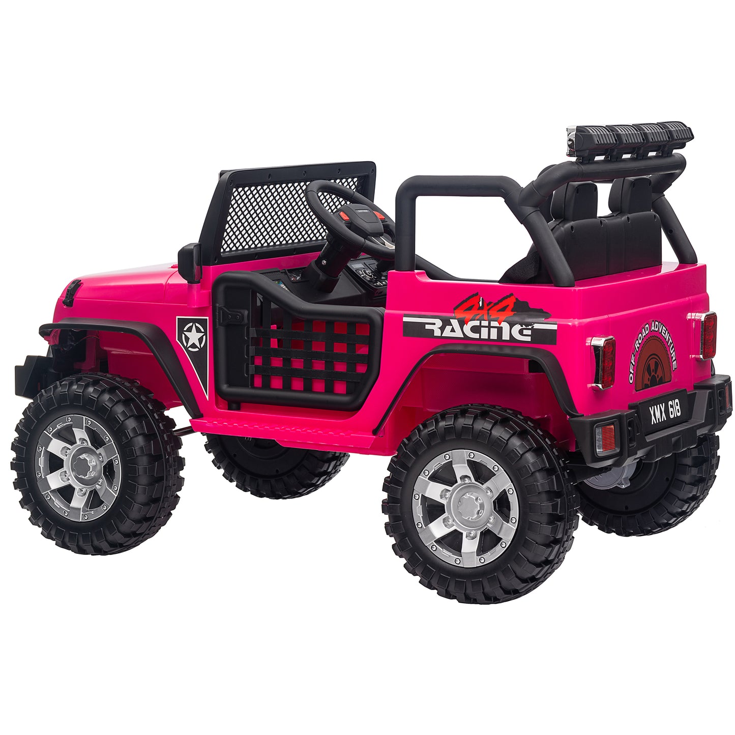 Joyracer 12V Kids Ride on Truck Car with Parent Remote Control & 2 Seater, 5.5 AH Battery Powered Toy Car w/ 4 Large Wheels, Spring Suspension, 3 Speeds, LED Lights, Bluetooth for Girl Boy, Rose Pink