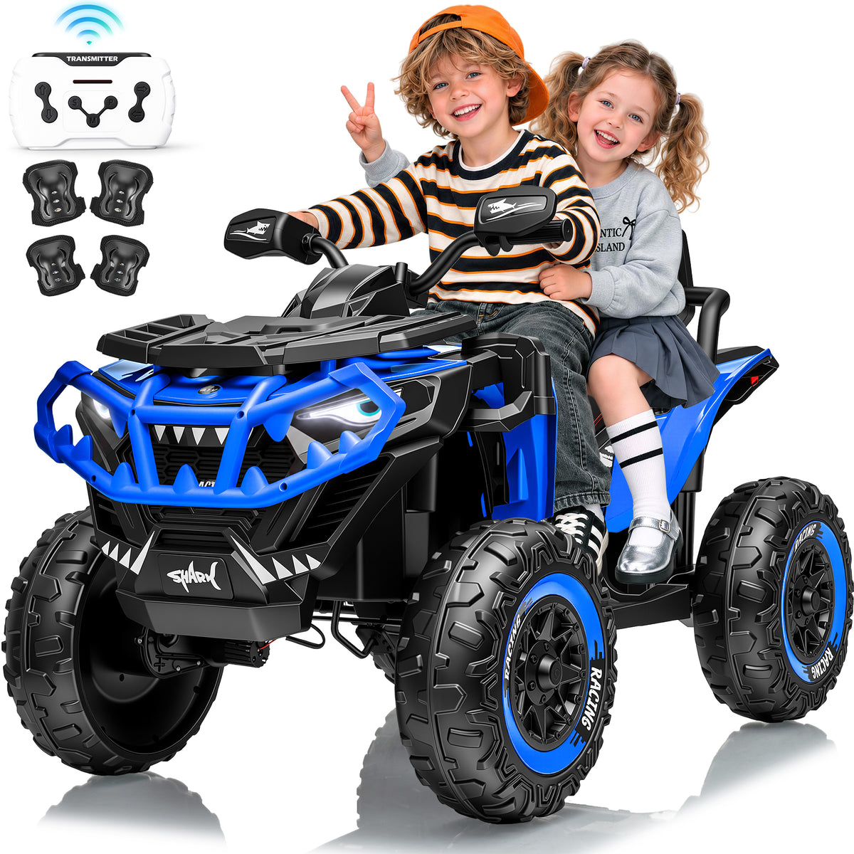 Joyracer XXL 4WD ATV for Kids, EVA Tires 24 Volt Ride on Toys, Power Car Wheels with 2 Seater, Remote, Knee Pad, Bluetooth