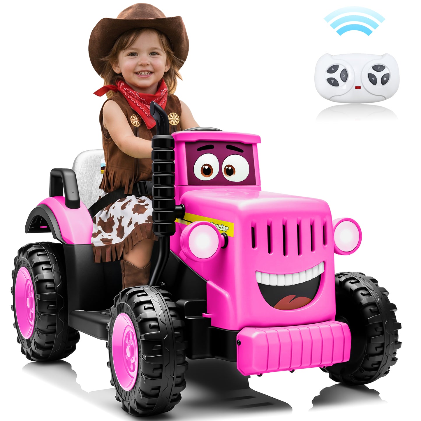 Joyracer 12V Ride On Toys, Cute Electric Car for Toddlers, Power Car Wheels with LED Lights, Music, Horn, Safety Belt, Pink