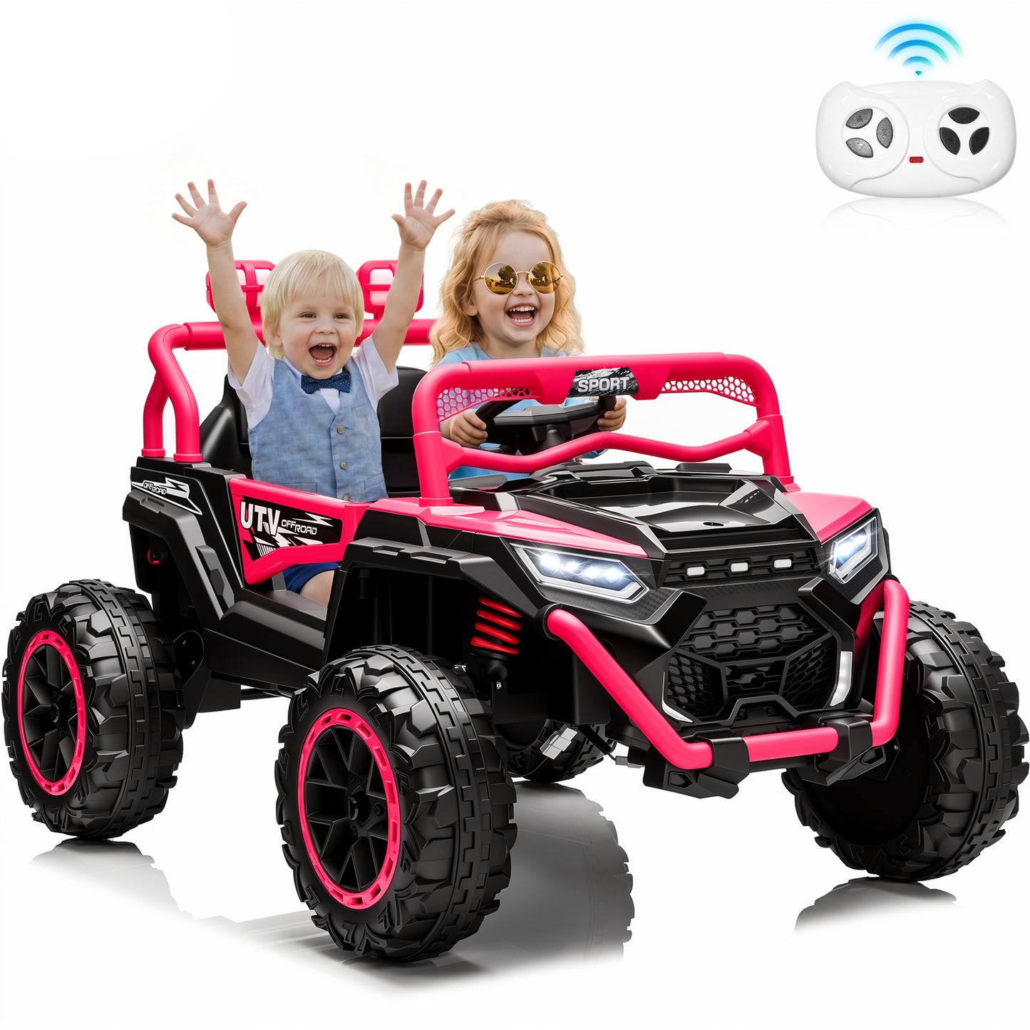 Joyracer 4WD 24V Ride On Toys, 800W Electric Cars for Kids with 2 Seater & Romote Control, Power Car Wheel w/ Spring Suspension, Bluetooth Music