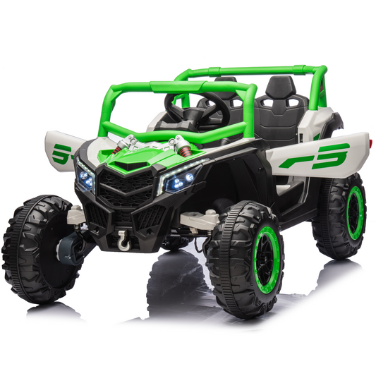 Joyracer 24V Ride on Car w/ Remote Control, 4WD Powered Electric Off-Road UTV with 4*200W Motors, Larger Seat 4 Wheeler with LED Light, Bluetooth, Music, Spring Suspension, 3 Speeds, Green