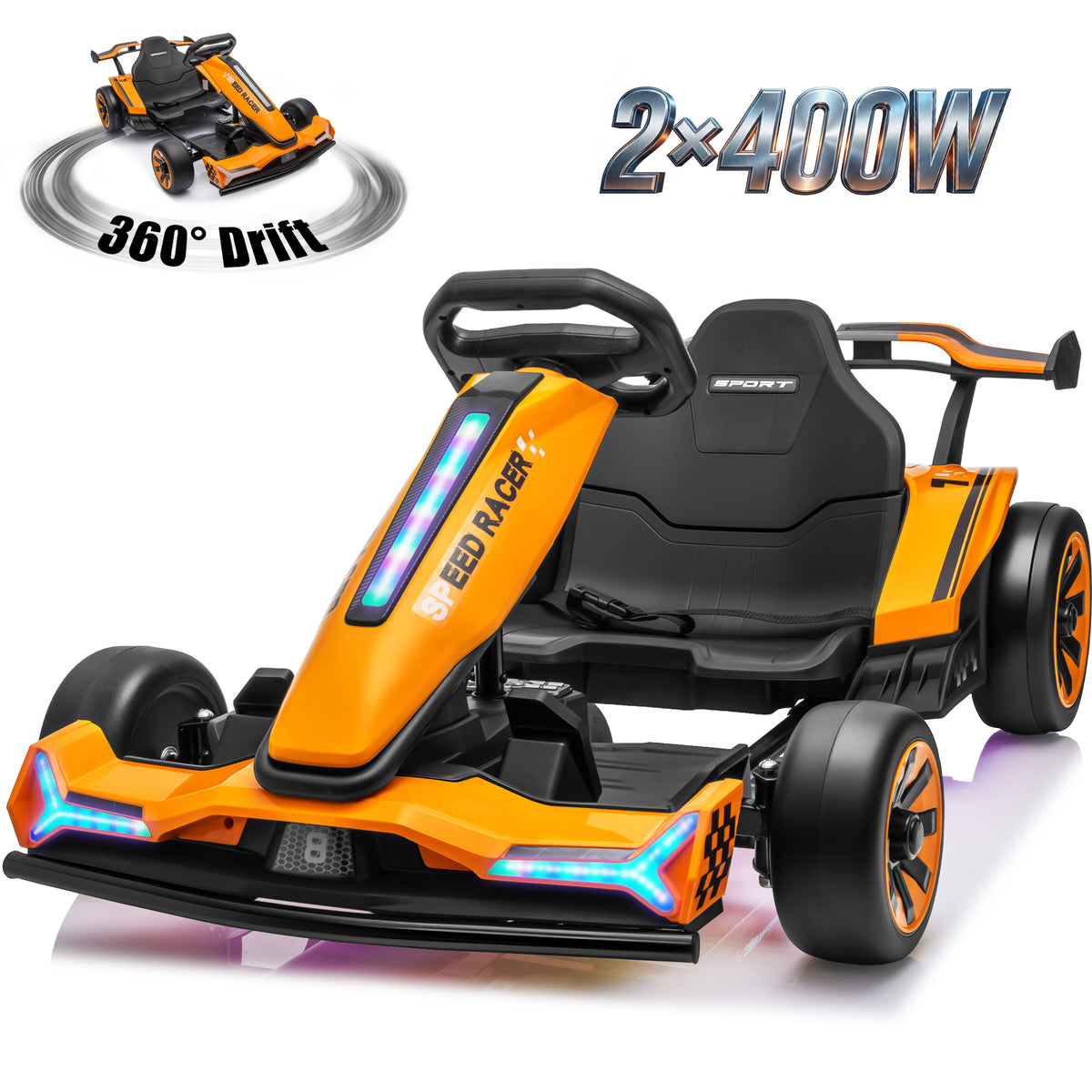 Joyracer 24V Go Kart for Kids 6-12, 2x400W Motors Electric Drift Car with Adjustable Length, 360° Drift Mode, 6.5 MPH High Speed Racing Car, Bluetooth Music,2601