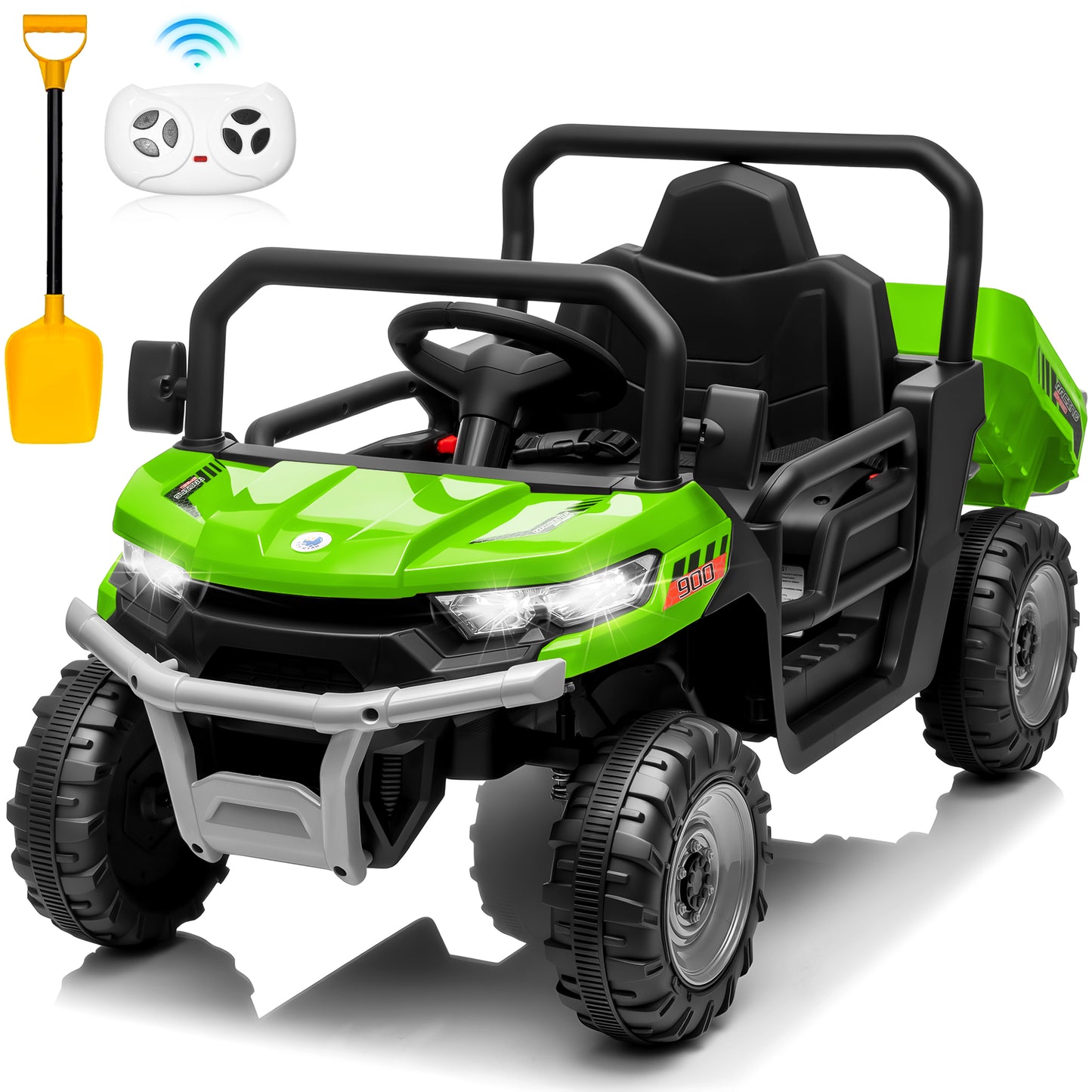 24V Ride on Dump Truck, Joyracer Electric Toys for Toddlers with Dump Bed, Remote Control, Music, Shovel, Bluetooth, Black