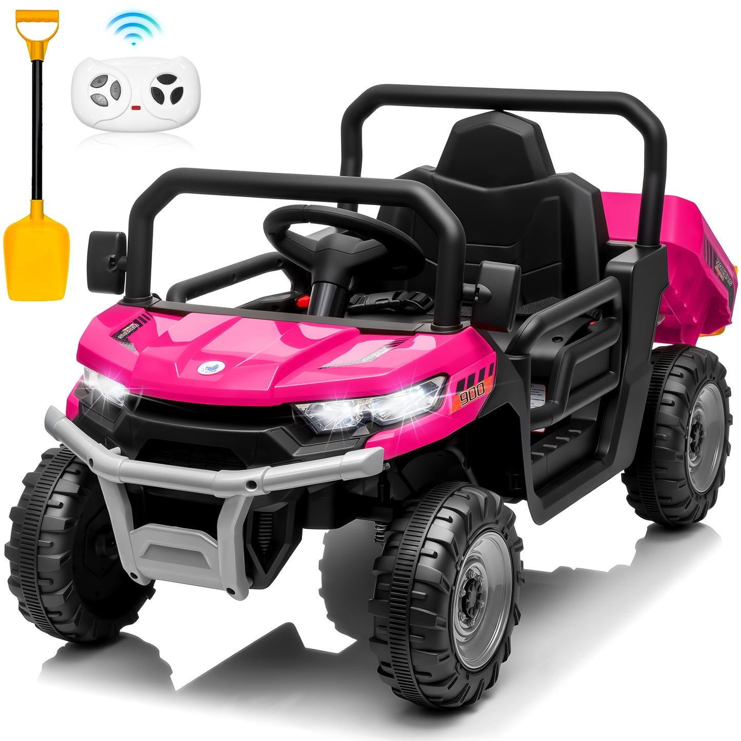 24V Ride on Dump Truck, Joyracer Electric Toys for Toddlers with Dump Bed, Remote Control, Music, Shovel, Bluetooth, Black