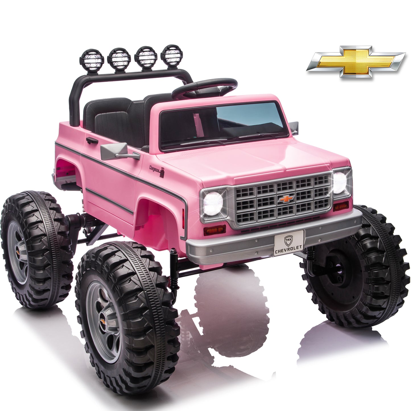 Joyracer 24 Volt Ride on Toys, Electric Truck for Kids with Remote, Chevrolet Cheyenne Power Car Wheels with Bluetooth Music, USB, LED Lights, Pink