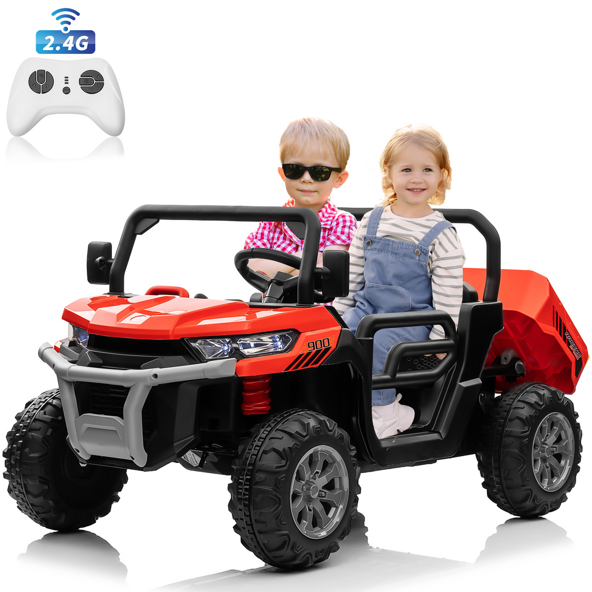 Joyracer 24V Ride on Toys with Remote Control, 2 Seater Powered Ride on Tractor w/ Trailer, Power Car Wheels Outdoor 4-Wheeler UTV Toys for Kids