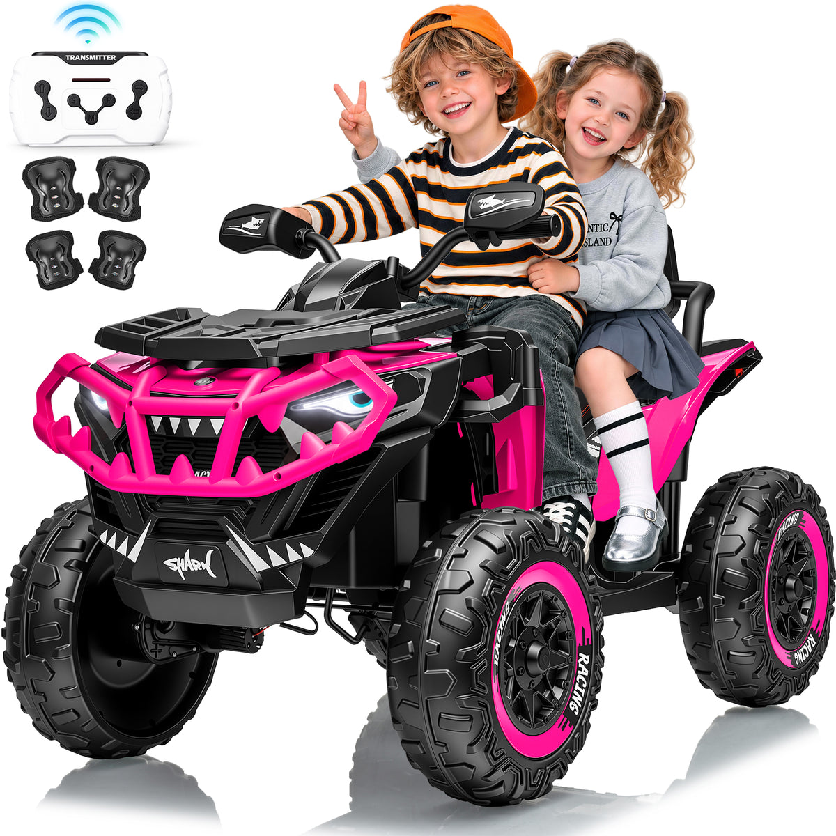 Joyracer XXL 4WD ATV for Kids, EVA Tires 24 Volt Ride on Toys, Power Car Wheels with 2 Seater, Remote, Knee Pad, Bluetooth