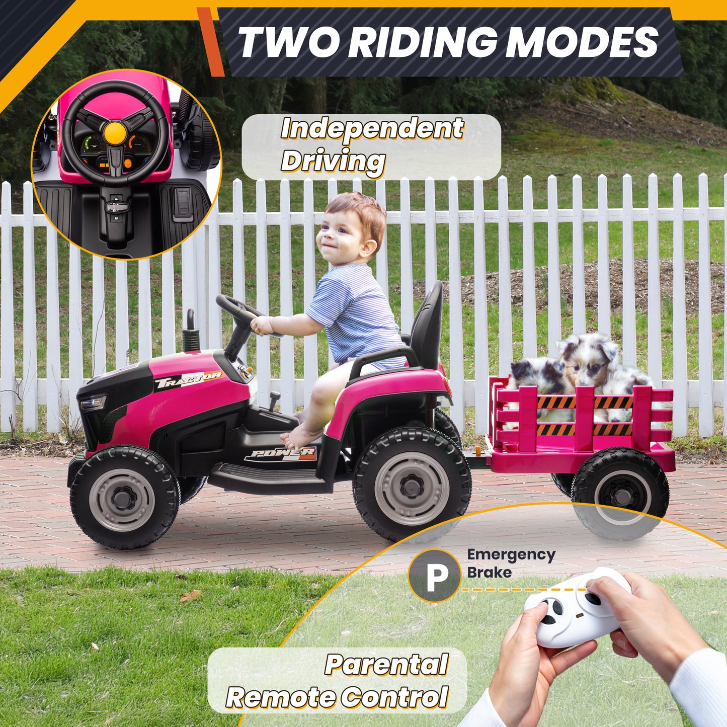 Joyracer 24 Volts Ride on Toys Vehicle w/Remote Control, 2 Seater Powered Ride on Tractor Truck, Electric Car for Kids 2-6 Gifts, 4-Wheelers Tipable Transport Dumper/Bluetooth/Music, Pink-030