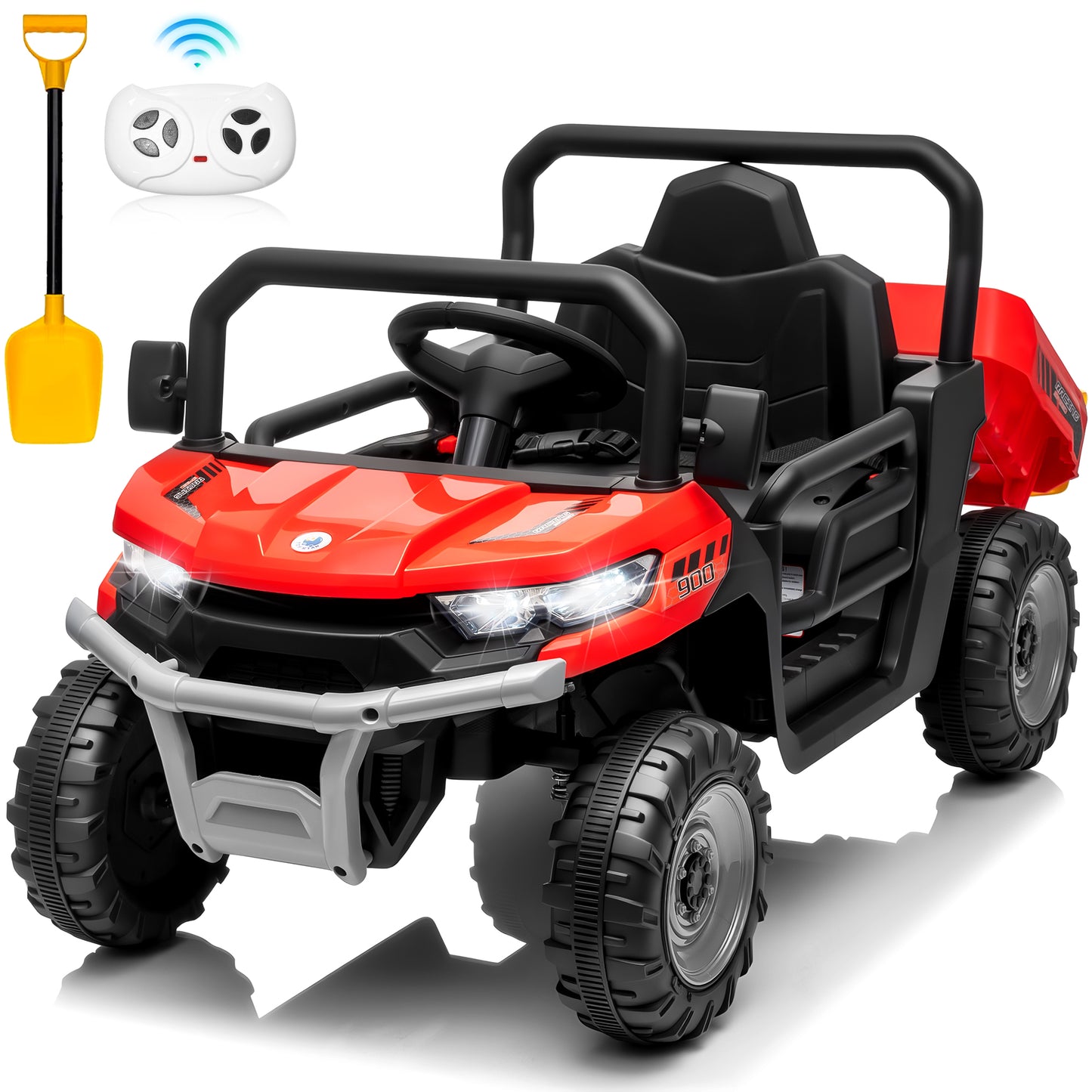 24V Ride on Dump Truck, Joyracer Electric Toys for Toddlers with Dump Bed, Remote Control, Music, Shovel, Bluetooth, Black