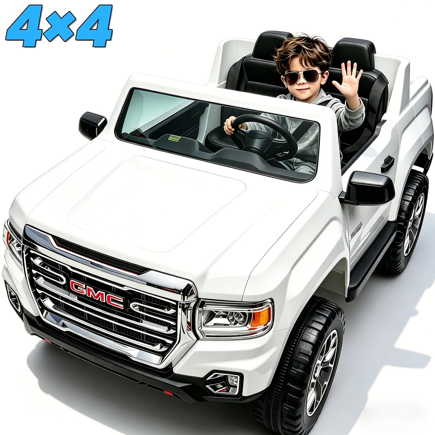 Joyracer 2 Seater 24 Volt Ride on Toys, Licensed GMC 4WD/2WD Switchable Ride on Car for Big Kids with Remote, Bluetooth, Fold Down Tailgate, Rear Storage, Black