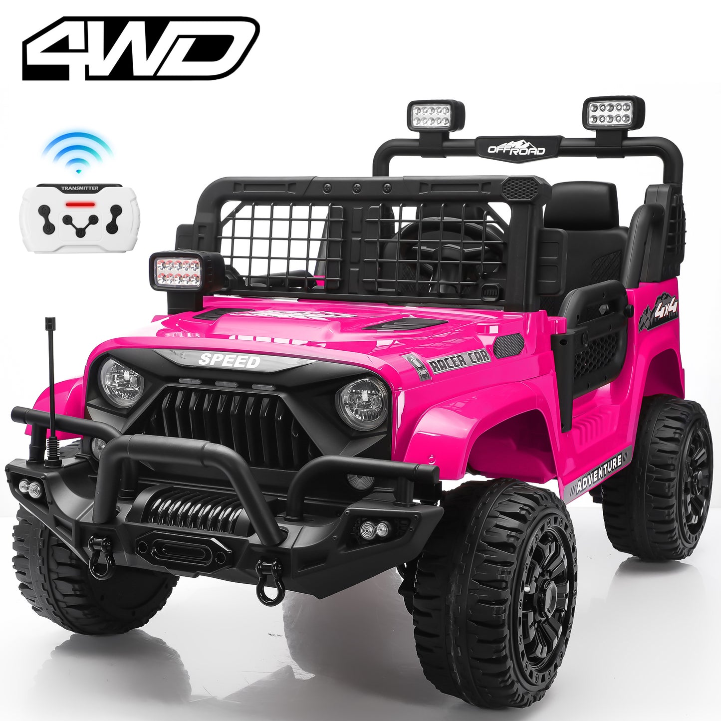 Joyracer 4WD 24V Ride On Toys Truck with Remote Control, 2 Seater 800W 9AH Powered Ride on Electric Car, Bluetooth MP3 Music, 4 Wheels Suspension, 3 Speeds, Black, Pink, Red,Pink-1202