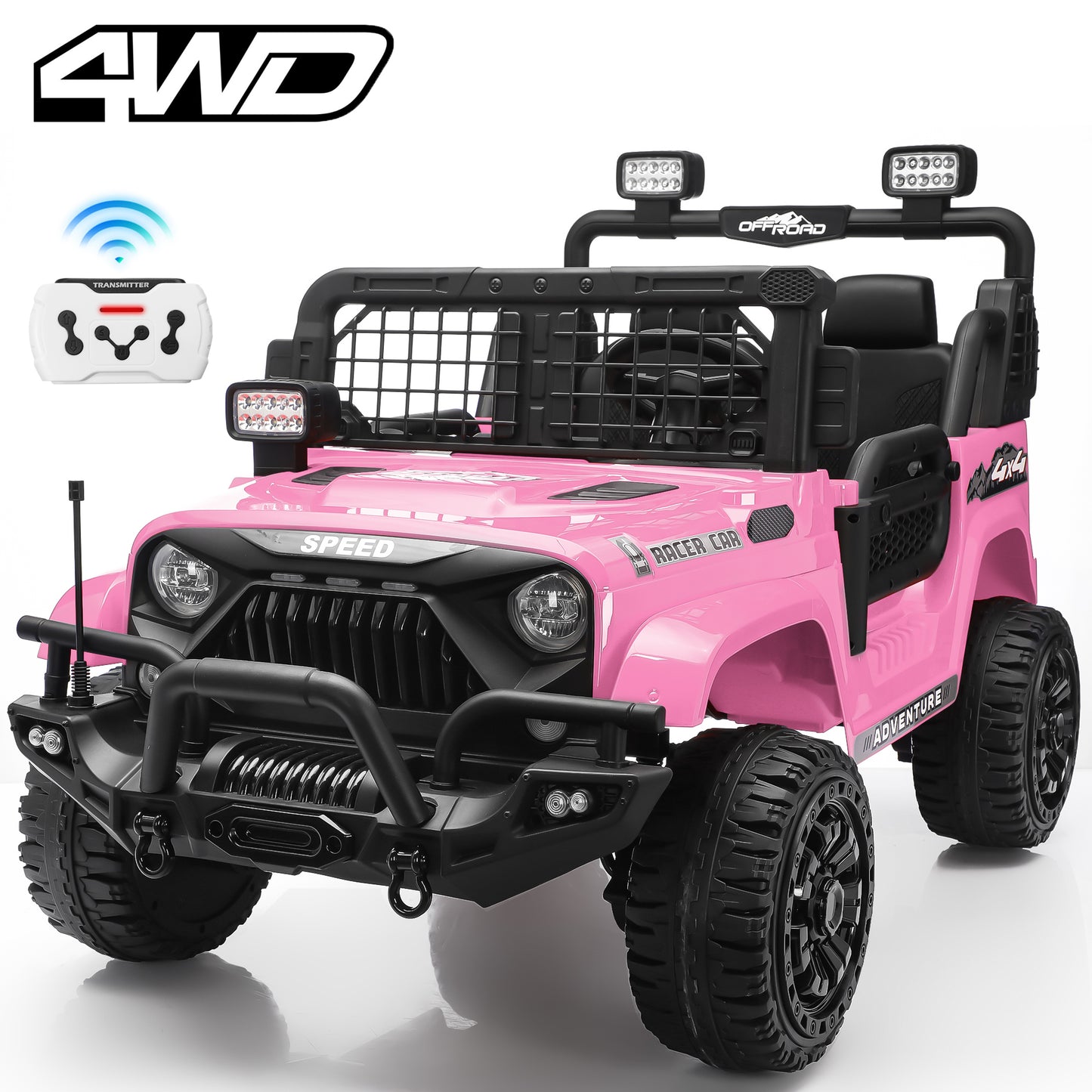 Joyracer 4WD 24V Ride On Toys Truck with Remote Control, 2 Seater 800W 9AH Powered Ride on Electric Car, Bluetooth MP3 Music, 4 Wheels Suspension, 3 Speeds, Black, Pink, Red,Pink-1202