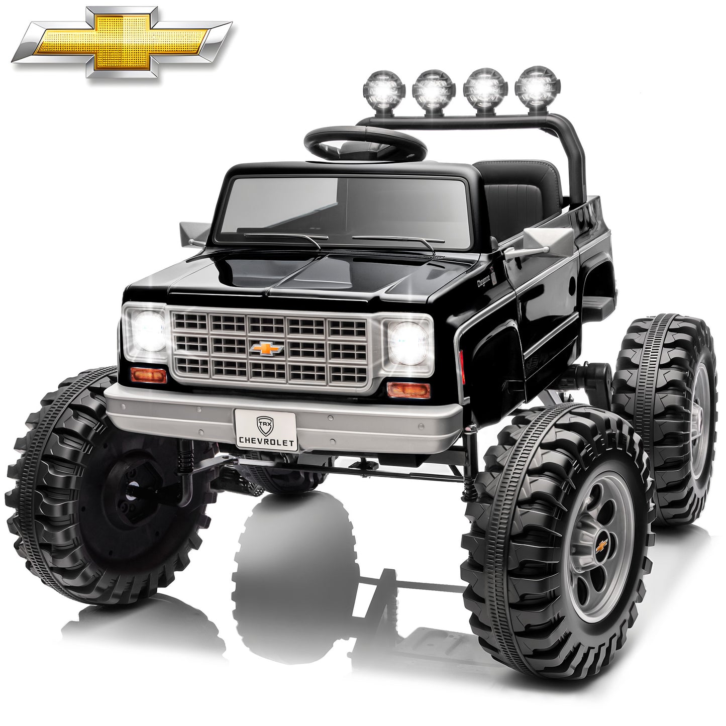 Joyracer 24 Volt Ride on Toys, Chevrolet Cheyenne Electric Car for Big Kids, Power Car Wheels with Remote, Bluetooth Music, USB, LED Lights, Black