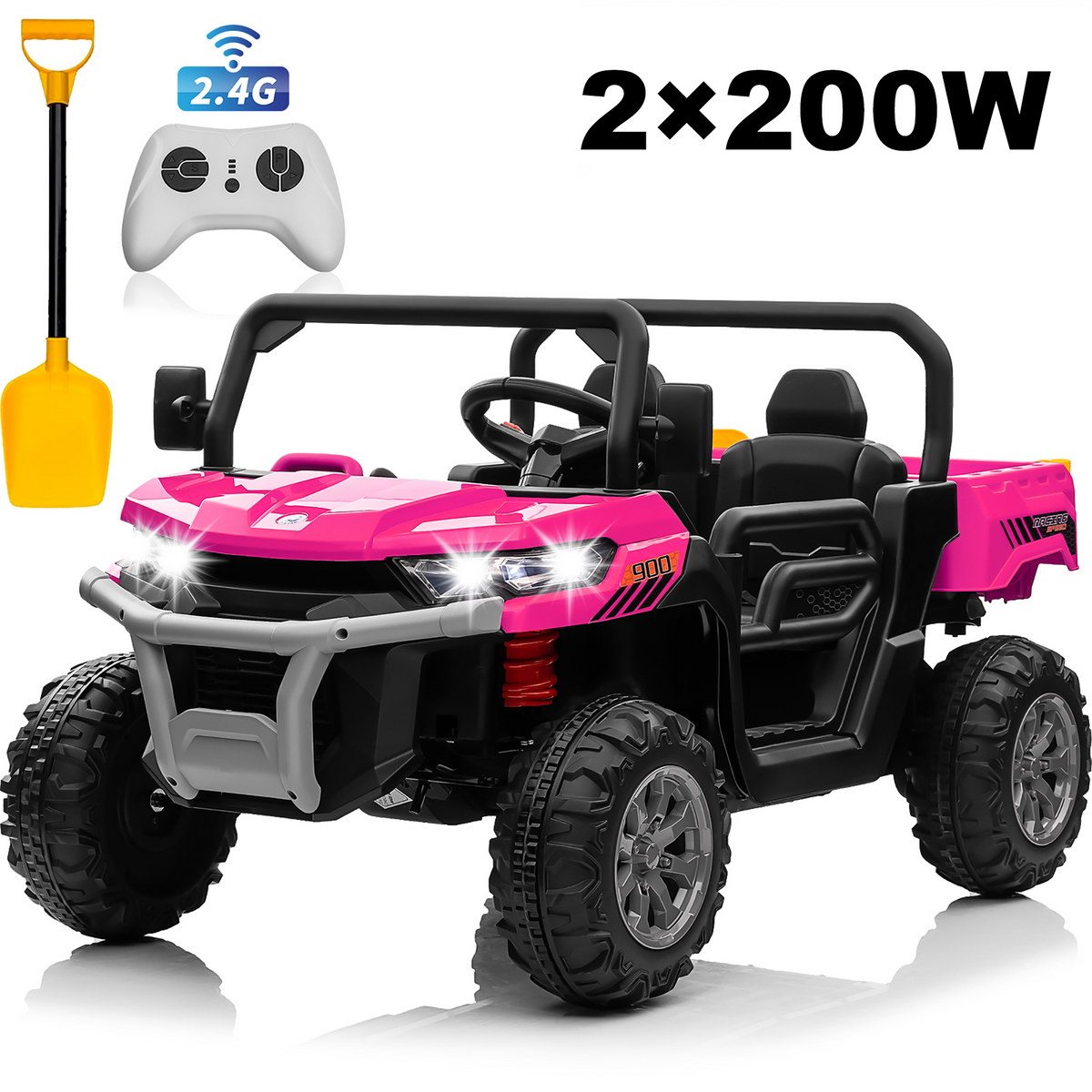 Joyracer 24V Ride on Toys with Remote Control, 2*200W 2 Seater Ride on Tractor w/ Trailer, Power Car Wheels Outdoor UTV Toys for Kids