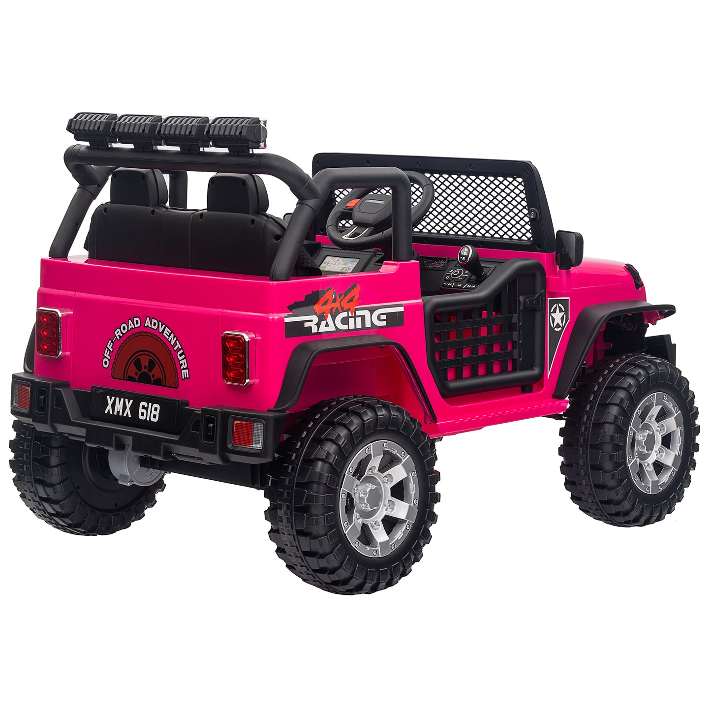 Joyracer 12V Kids Ride on Truck Car with Parent Remote Control & 2 Seater, 5.5 AH Battery Powered Toy Car w/ 4 Large Wheels, Spring Suspension, 3 Speeds, LED Lights, Bluetooth for Girl Boy, Rose Pink