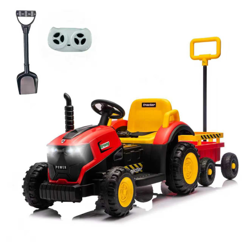 Joyracer 12V Ride on Toys, 2-in-1 Ride on Tractor with Detachable Trailer & Remote Control, Power Car Wheels w/ Shovel, Bluetooth, Music, LED Lights-319