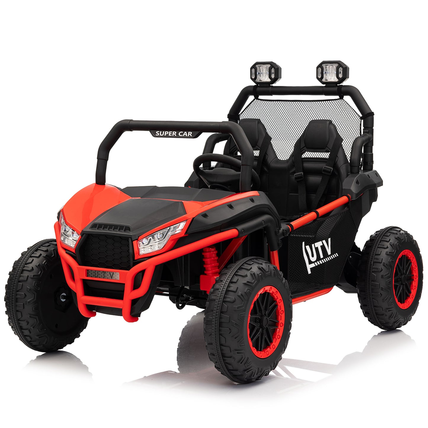 Joyracer 24 Volt Ride on Toys with Remote, Metal Frame Electric Powered off-Road UTV with 2 XL Seater, 4x200W 5MPH Max, 4WD/2WD Switchable, 3 Speeds, Bluetooth, Storage, Pull Bow for Gift