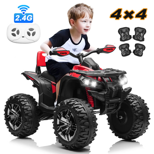 Joyracer 24V Ride on Toys with Romote Control, 800W Kids ATV Four-Wheeler Quad Car w/ Knee Pads, 2 Seater Off-Road Ride on ATV for Big Kids, Red, Black, Pink, Green, Blue--3288