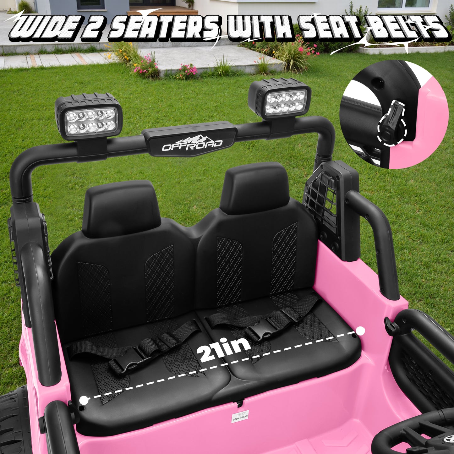 Joyracer 4WD 24V Ride On Toys Truck with Remote Control, 2 Seater 800W 9AH Powered Ride on Electric Car, Bluetooth MP3 Music, 4 Wheels Suspension, 3 Speeds, Black, Pink, Red,Pink-1202