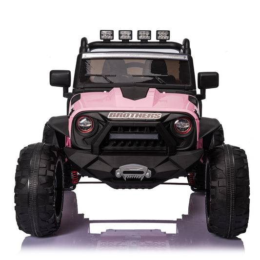 24V Kids Ride On Truck with 2 Seater Remote Control, 4WD Ride On Toy w/ 4*200W Motor 9AH Battery Powered Electric Car, 3 Speeds, Spring Suspension, LED Lights, Bluetooth Music, Pink