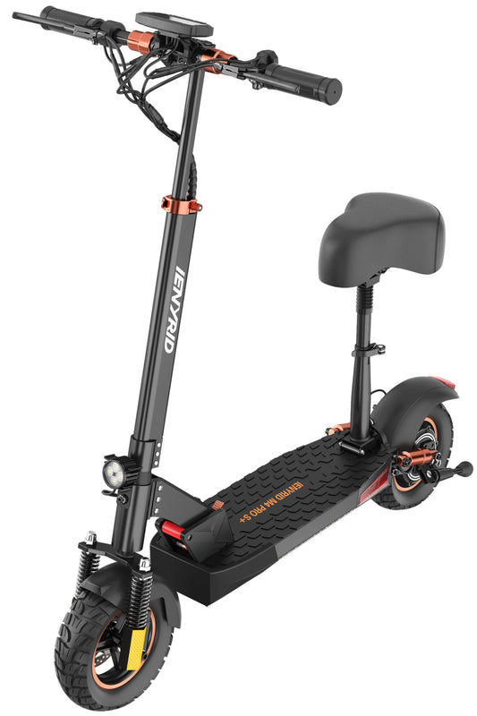 iENYRlD 800W 48V Electric Scooter for Adults with Seat, 10" Off-road Pneumatic Tires, 3 Speeds 28MPH Max, Coded Lock Folding Electric Scooter, 330lbs