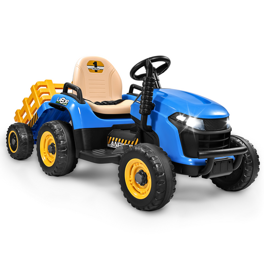 Joyracer 24 Volt Ride on Toys with Remote Control, Battery Powered Tractor Wheeler Electric Car for Toddlers, Motorized Vehicle w/ Tippable Trailer, Music - Blue030