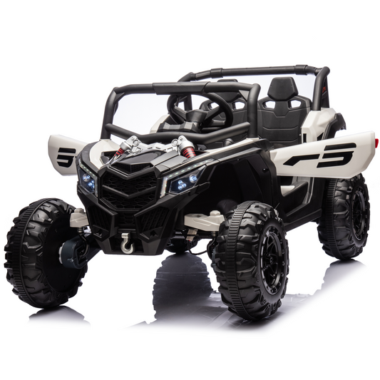 Joyracer 24V Ride on Car w/ Remote Control, 4WD Powered Electric Off-Road UTV with 4*200W Motors, Larger Seat 4 Wheeler with LED Light, Bluetooth, Music, Spring Suspension, 3 Speeds, Black