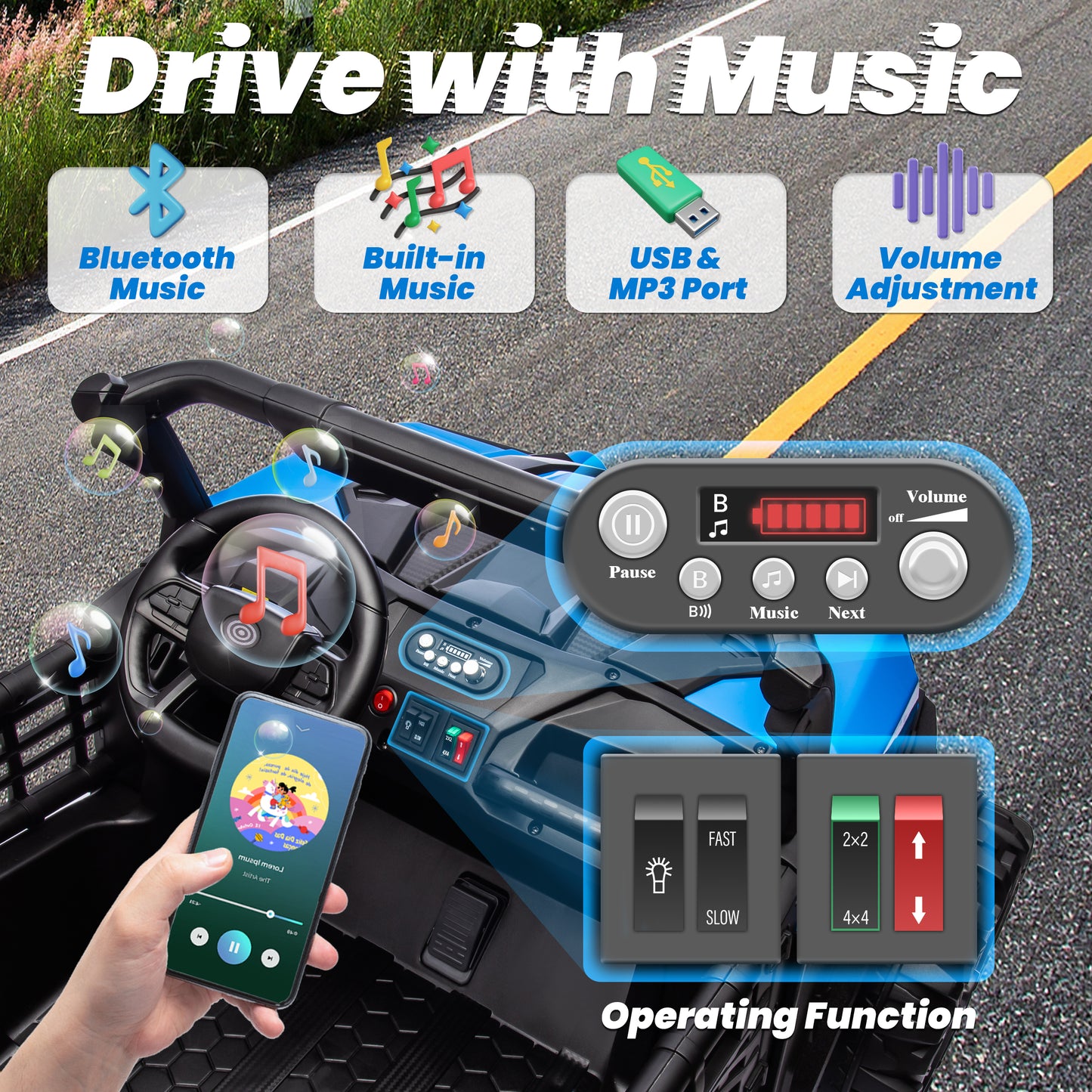 Joyracer 4WD 24V Ride on Toys Car w/ 2 XL Seater Remote Control, Electric UTV w/ 4*200W Motor, Power Car Wheels, LED Lights, Spring Suspension, 3 Speeds, Bluetooth Music
